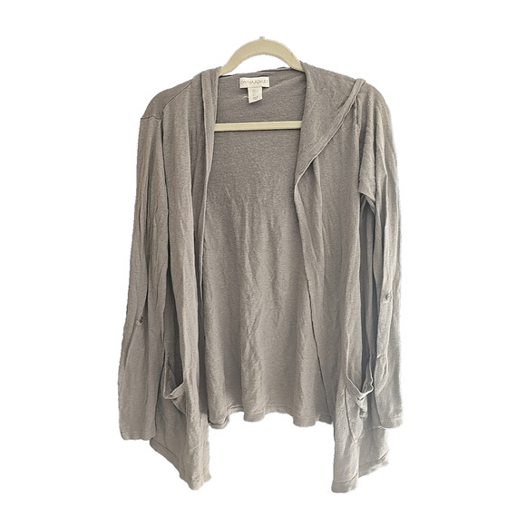 Cynthia Rowley Tan Open Linen Pockets Hoodie Cardigan Sweater Womans Size Large - Picture 1 of 6